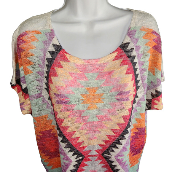 Luna Chic Sweater Blouse Women Large Pink Aztec Oversized Tunic Lightweight - Picture 2 of 8